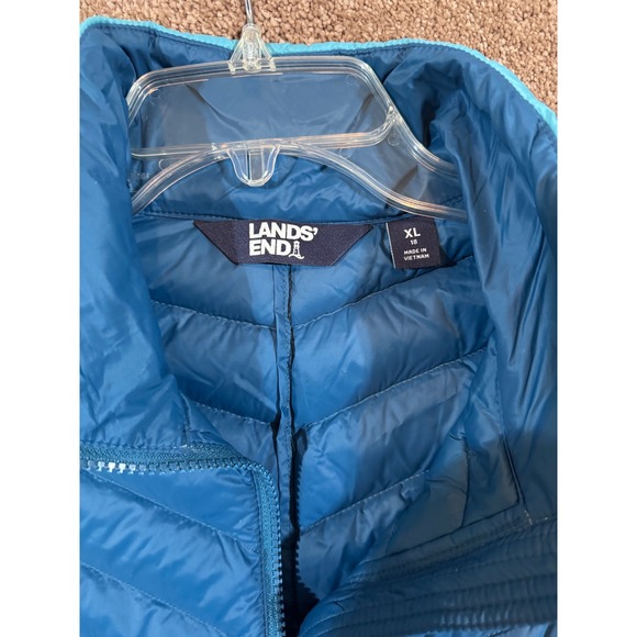 Lands End Womens Puffer Vest Blue Light Blue Colorblock Quilted Zip Up XL - Picture 3 of 8